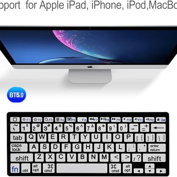 HXMJ-Large Print Bluetooth Mini Keyboard Compatible with Apple Products - Picture 1 of 12